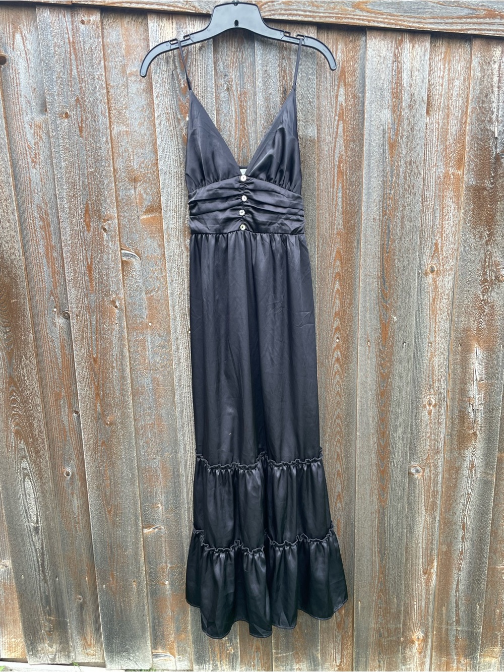 ALTAR'D STATE Black Spaghetti-Strap Maxi Dress with Tiered Skirt